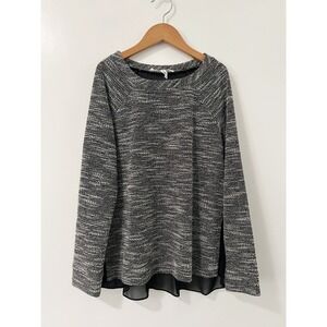 BCBGeneration Women's Tweed Knit Sweater Black White Sheer Chiffon‎ Hem S